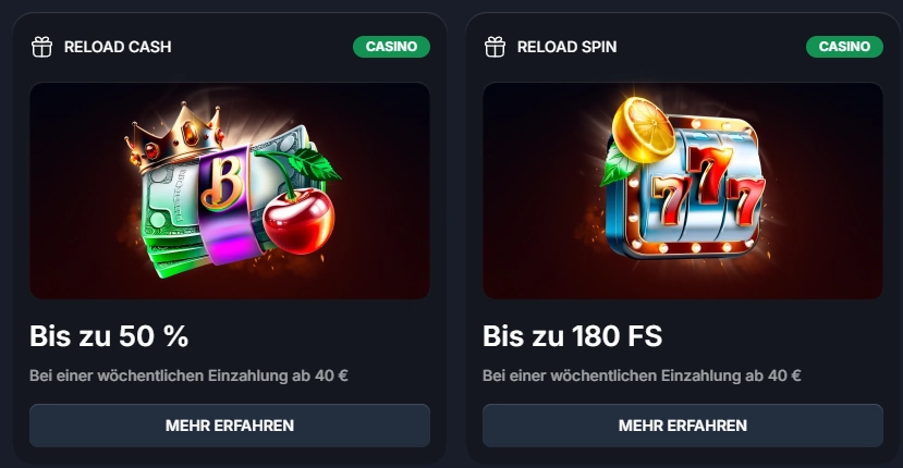 Beef Casino Reload-Bonus mit Cashback und Freispiele