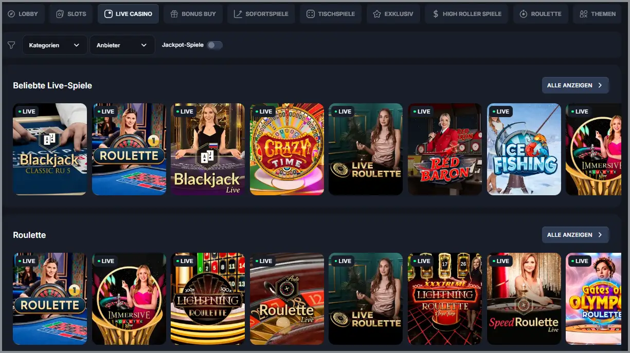 Slot-Auswahl im Beef Casino mit modernen Spielautomaten und Jackpot-Slots