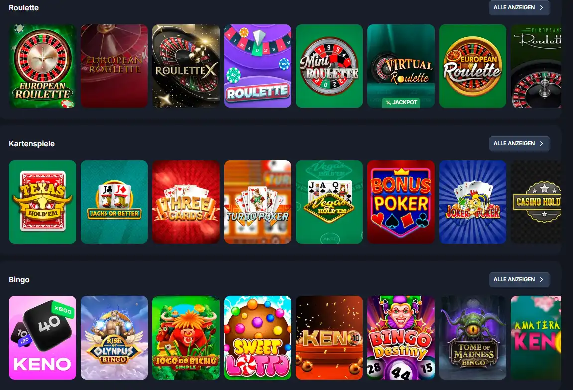 Beef Casino Tischspiele mit Roulette Kartenspielen und Bingo