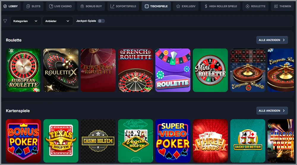 Tischspiele im Beef Casino mit Roulette, Poker und klassischen Kartenspielen