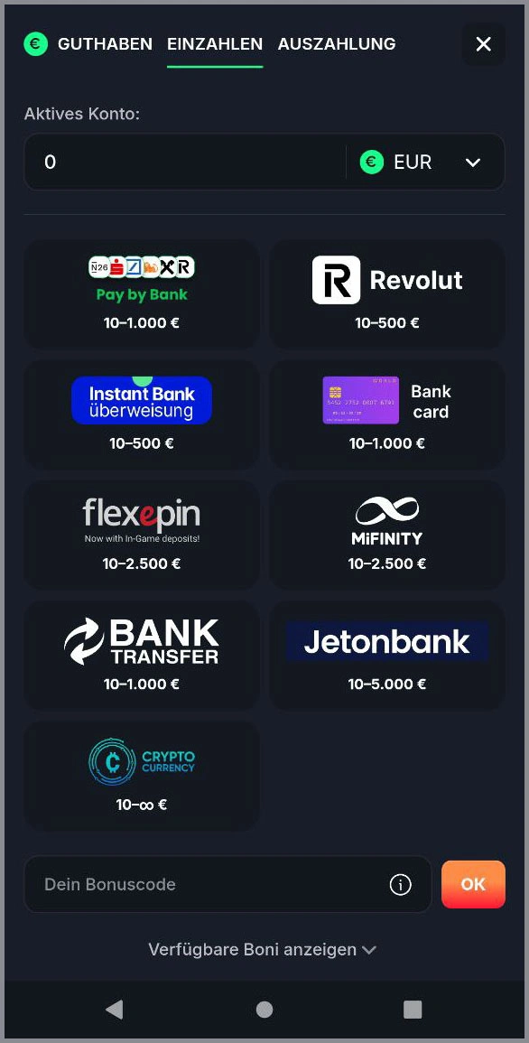 Alt: Einzahlungsmethoden im Beef Casino– schnell & sicher einzahlen