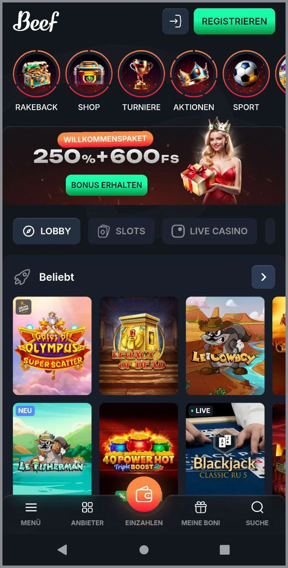 Kompakte Übersicht der Hauptkategorien von Beef Casino